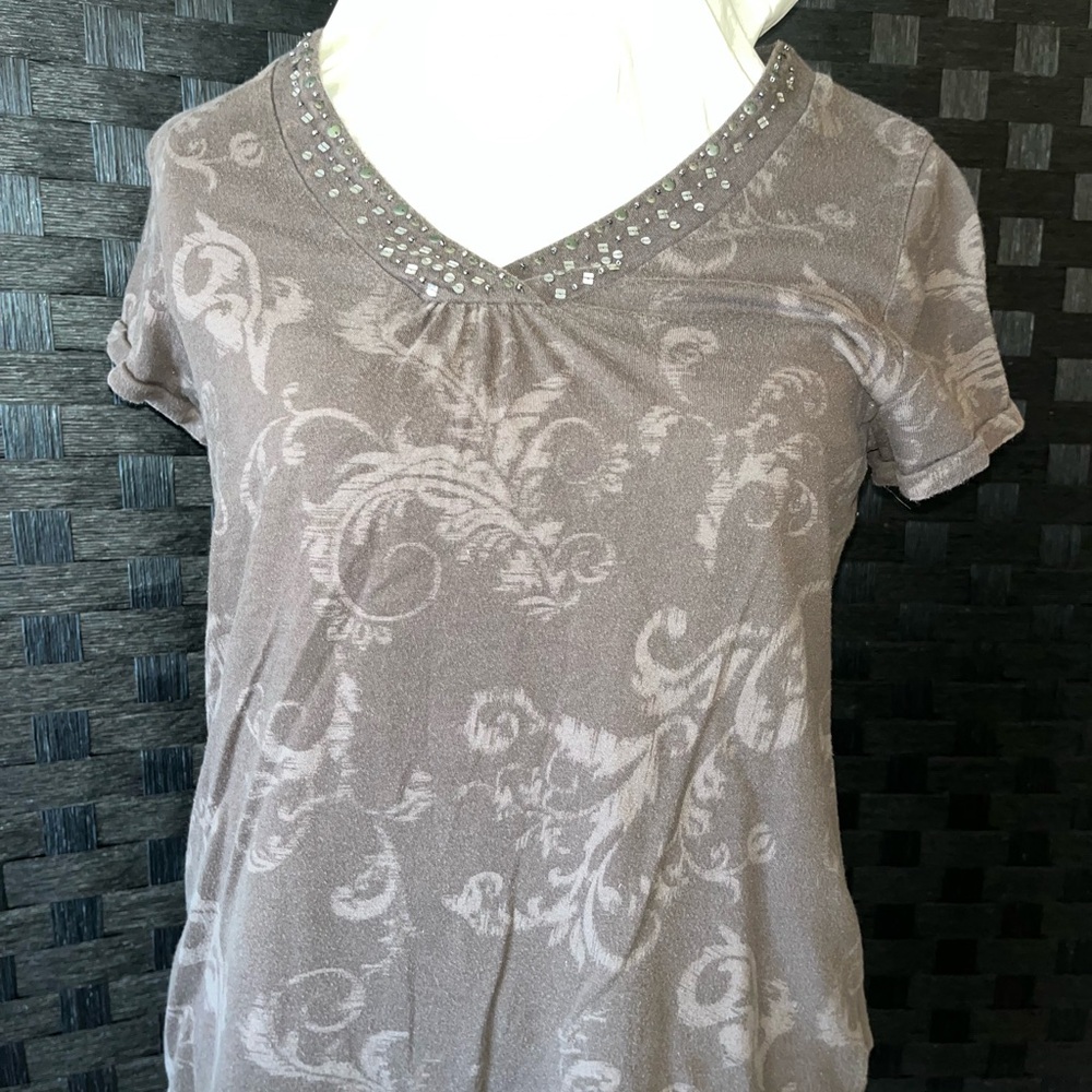 Sonoma Gray Embellished Fitted Short Sleeve Tee